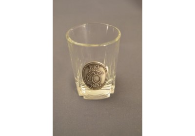 Păhărel pentru alcool rotund cu plăcuţă metalică Ţuică